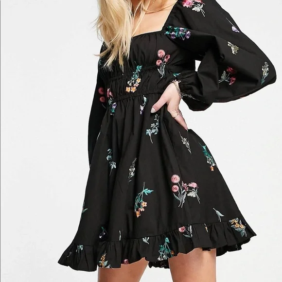 ASOS | Dresses | Botanical Black Floral Embroidery Skater Dress By Asos  Design Maternity | Poshmark